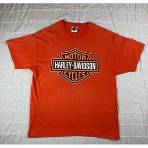 VTG Harley Davidson Beartooth Pass Montana T Shirt Men's Large Orange Biker Tee